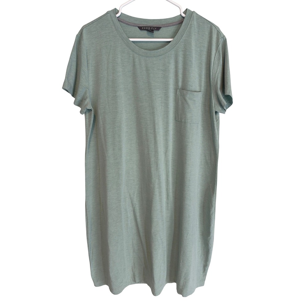 Free Fly Bamboo Flex Pocket T-Shirt Dress Sage Green XL Athleisure Travel Lounge